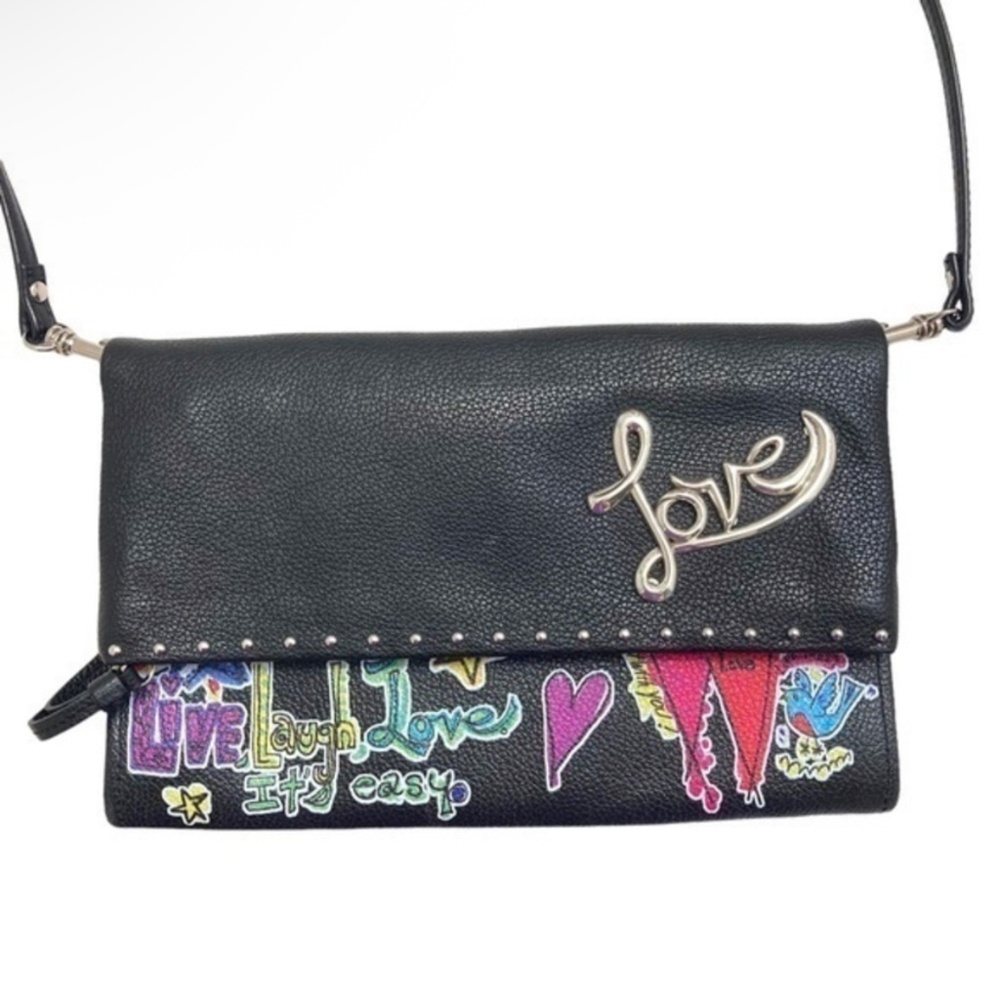 Brighton black leather graffiti crossbody wallet bag LOVE